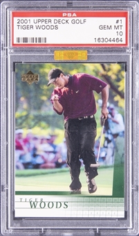 2001 Upper Deck Golf #1 Tiger Woods Rookie Card - PSA GEM MT 10 - MBA Gold Diamond Certified